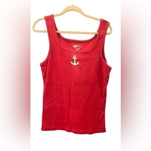 NWOT Ladies Red Ribbed Nautical Sleeveless Top Sz XL